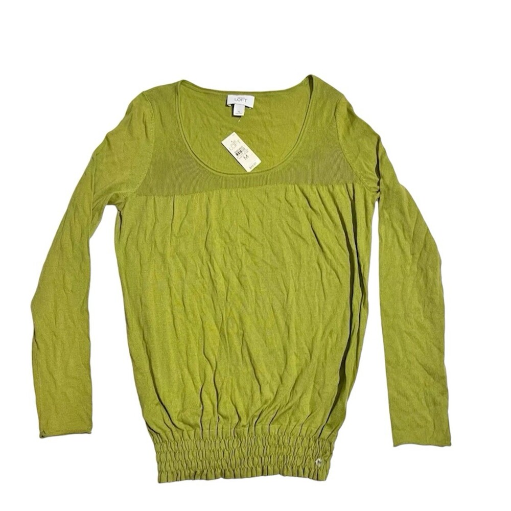 Ann Taylor Sweater Top Womens M Olive Green Long Sleeve Ribbed Hem